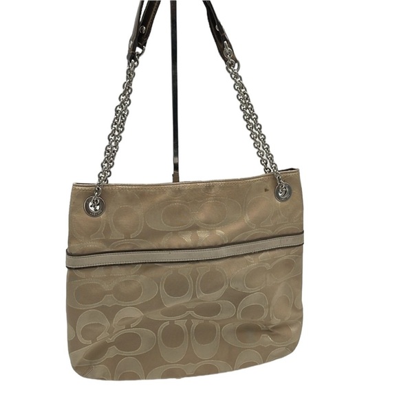 Coach Beige Poppy Signature Print Bag Shoulder Bag BLEMISH - Picture 5 of 11